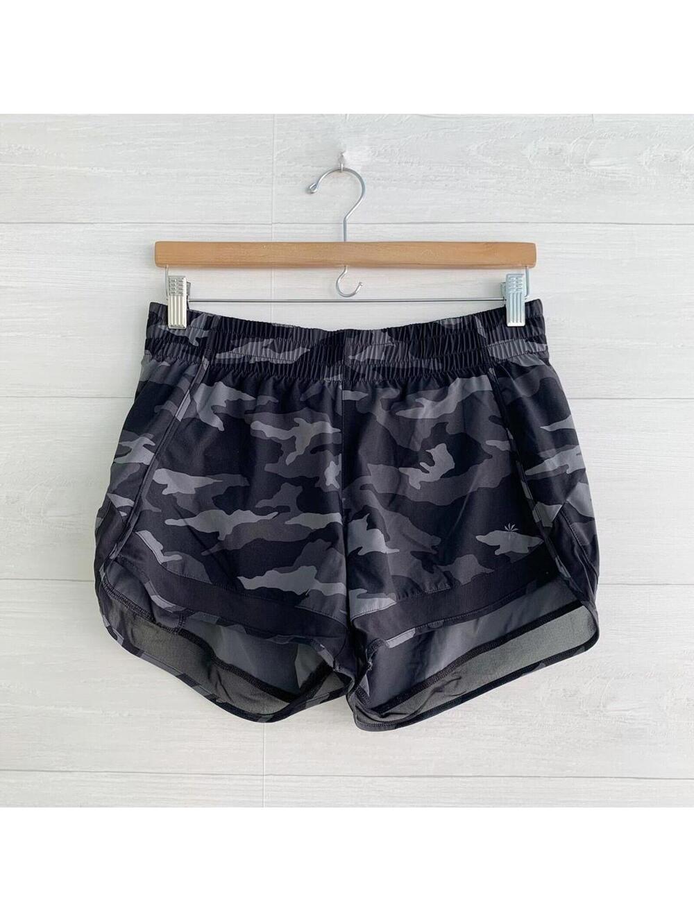 Athleta Printed Mesh Racer Run Short 4" Gray Camo Running Shorts S